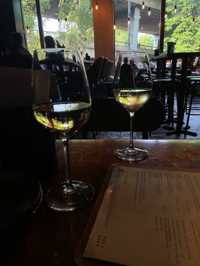 Two wine glasses at Forza Wine in London.